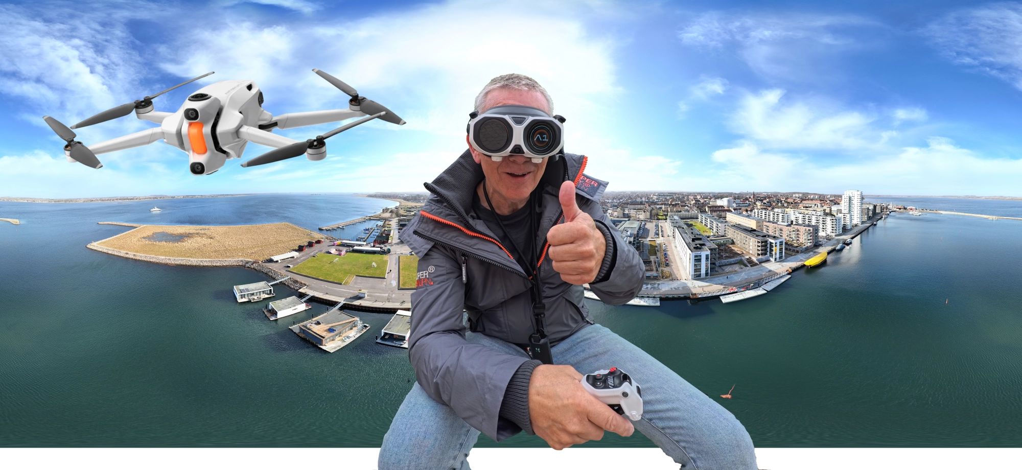 360 graders optagelser med drone over Holbæk Havn